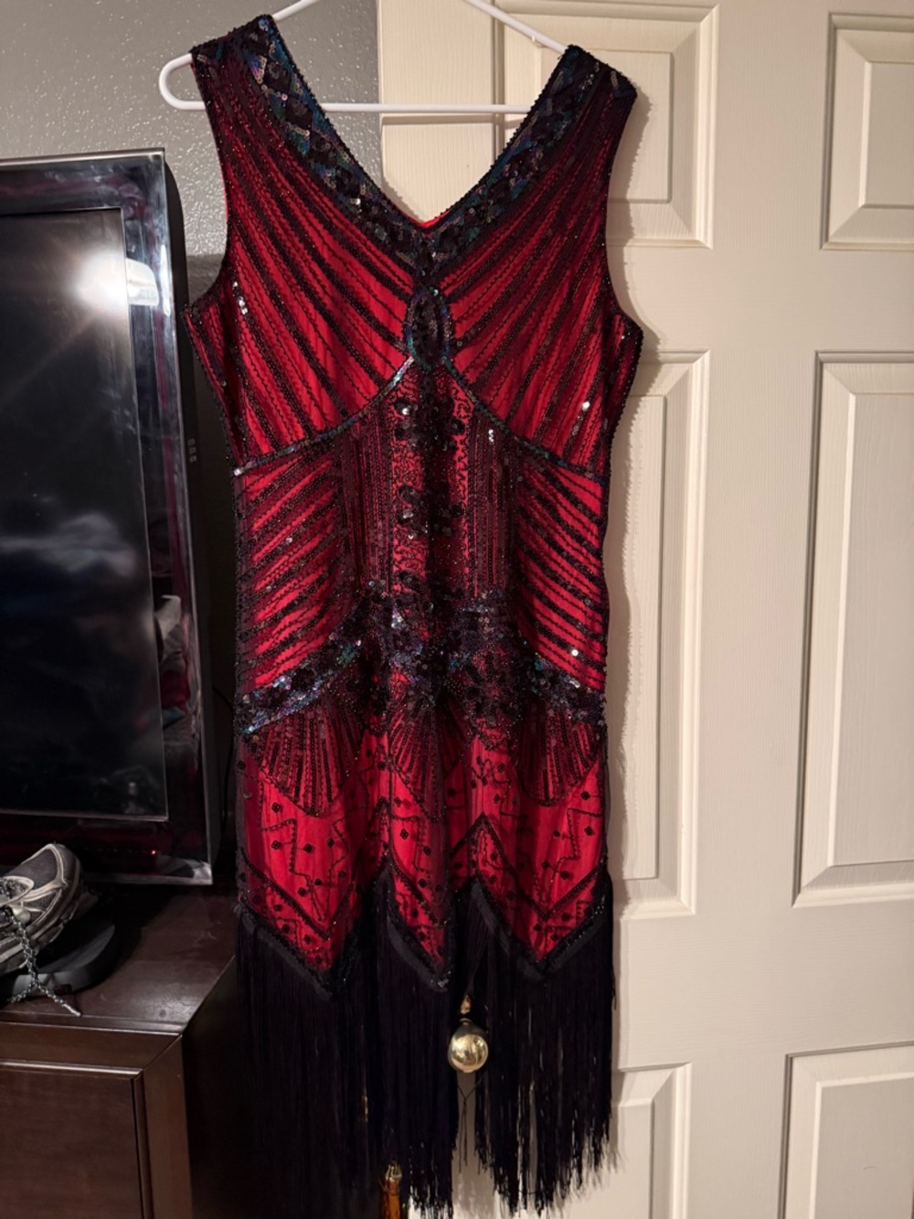 Red Sequin Flapper Dress with Fringe